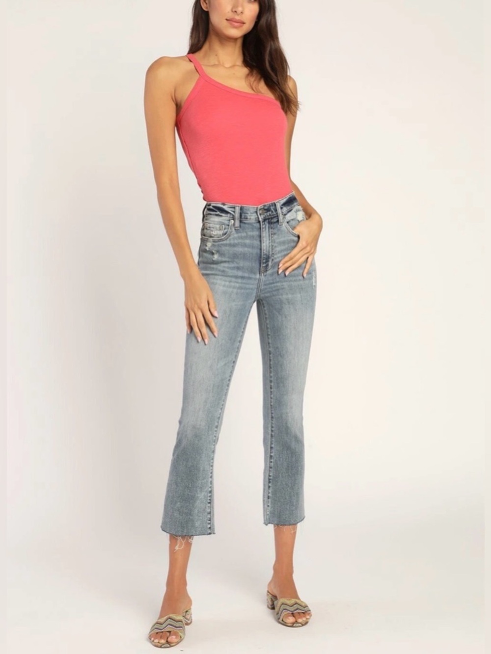 We The Free Free People Lovebird Pink One Way Or Another One Shoulder Tank Sz L